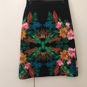 Linea Domani Black Tropical Print Pencil Skirt 14